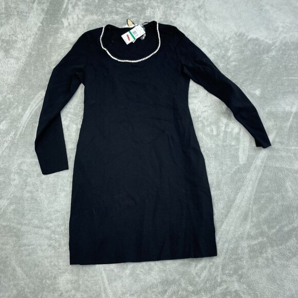 Michael Kors Black Long-Sleeve Dress W/ Rhinestone Neckline NWT 0775 - Picture 1 of 9